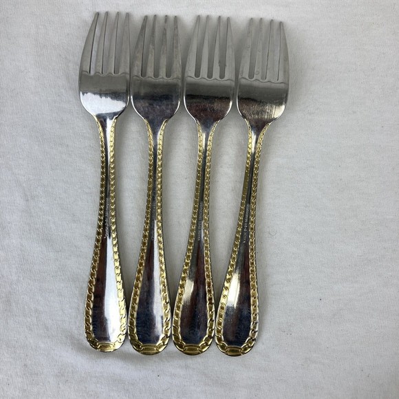 4 Retroneu GOLD ACCENT Chain 7” 18/8 Korea Stainless Dessert￼ Fork Good Quality - Picture 6 of 10